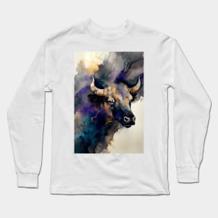 Bull Arise - Semi Abstract Alcohol Ink Resin Art Long Sleeve T-Shirt